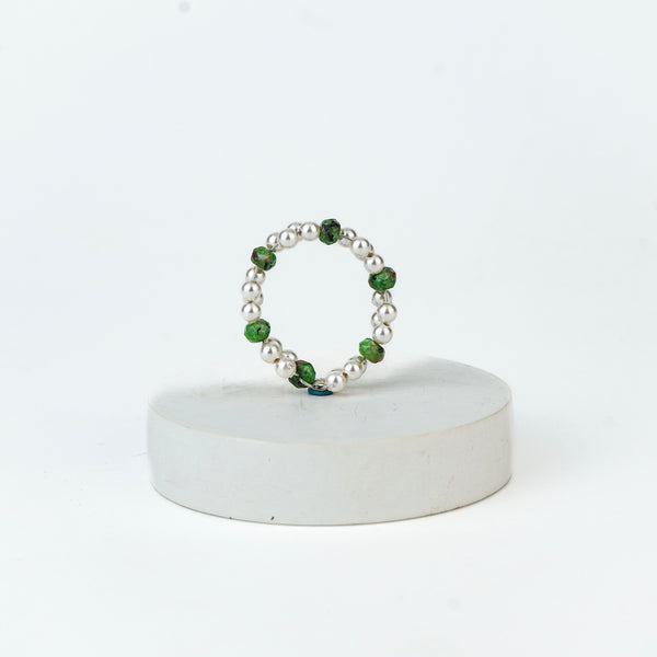 Unakite and Pearls Beaded Ring