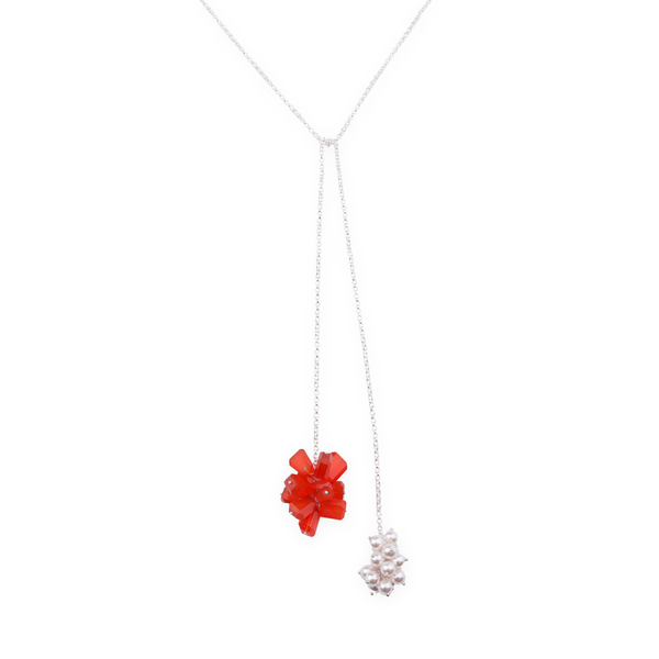 Tie & Wear Necklace - Carnelian Stones & Pearls