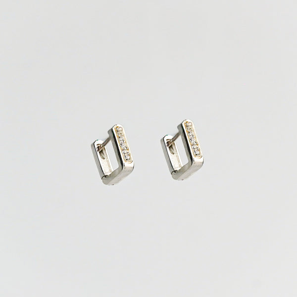 Small CZ U Shape Silver Earrings