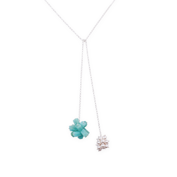 Tie & Wear Necklace - Amezonite & Pearls