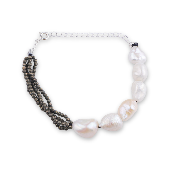 Pyrite & Freshwater Pearl Silver Bracelet (Project Handmade)