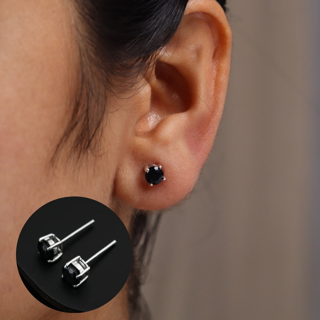 Circle Black Spinel Silver Studs