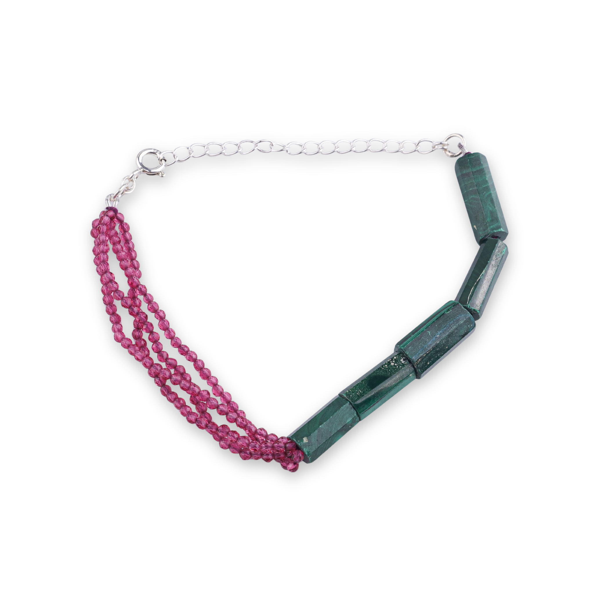Green Malachite & Ruby Silver Bracelet (Project Handmade)