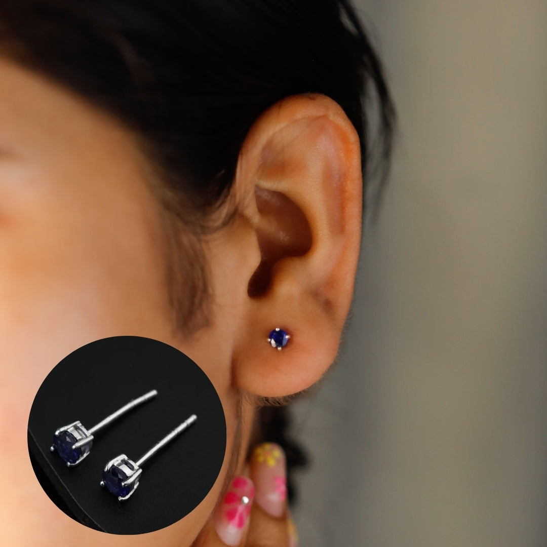 Silver Studs with Iolite Stone