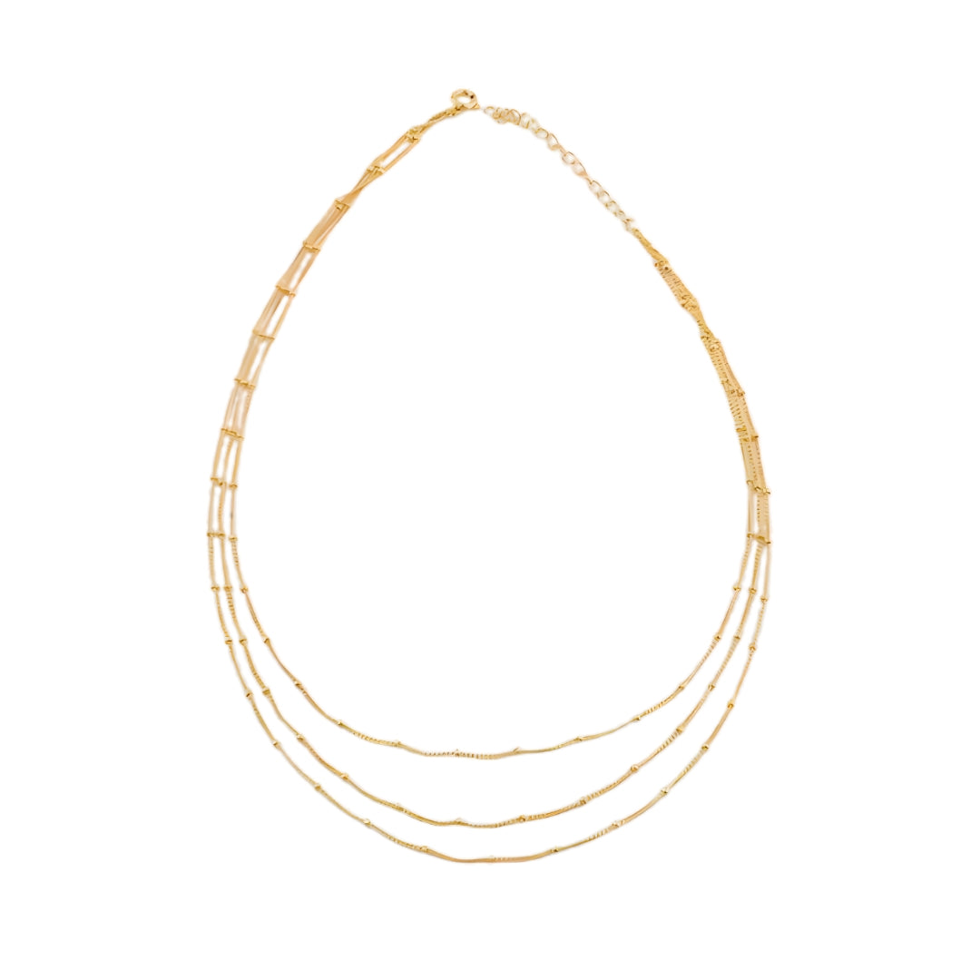 Gold plated 3 layer beaded chain necklace | 92.5 Silver | 22K Gold Plated