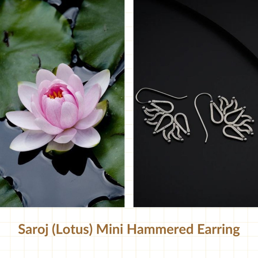 Mini Saroj ( Lotus ) Hammered Earring