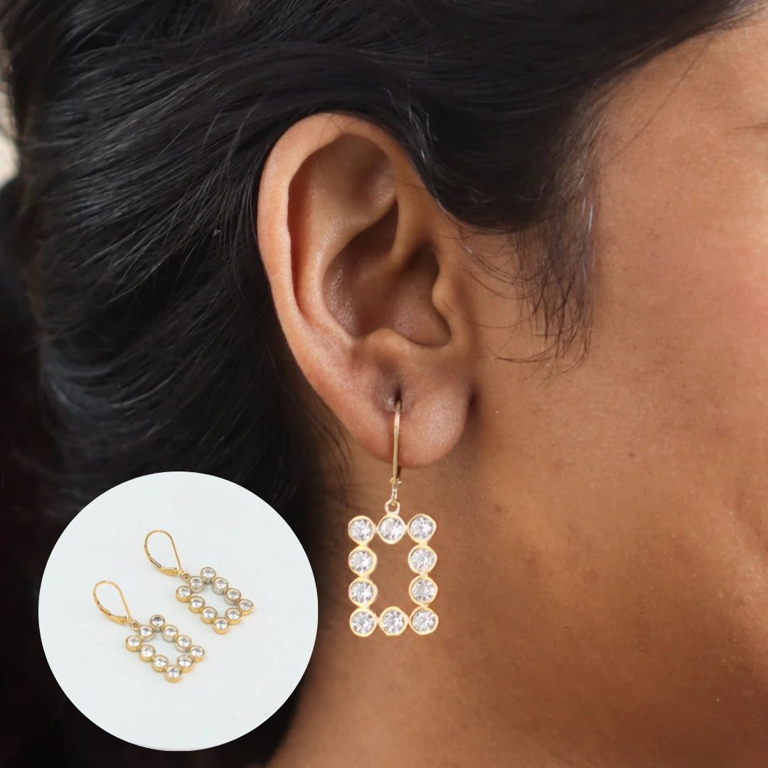 Rectangle Silver Earring | CZ | 92.5 Silver | 22K Gold Plated