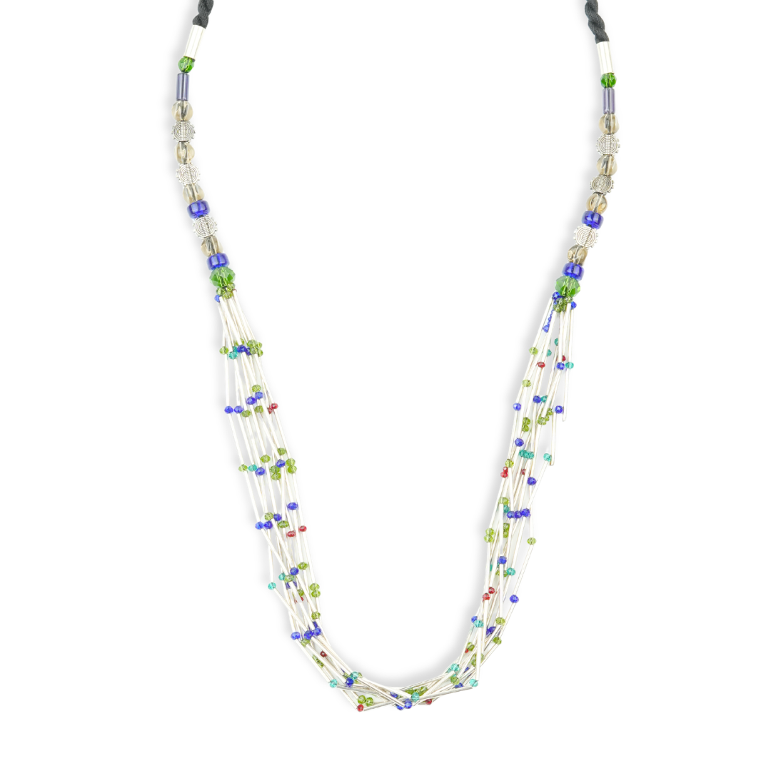 German Silver Pipes and Glass Bead Layered Necklace
