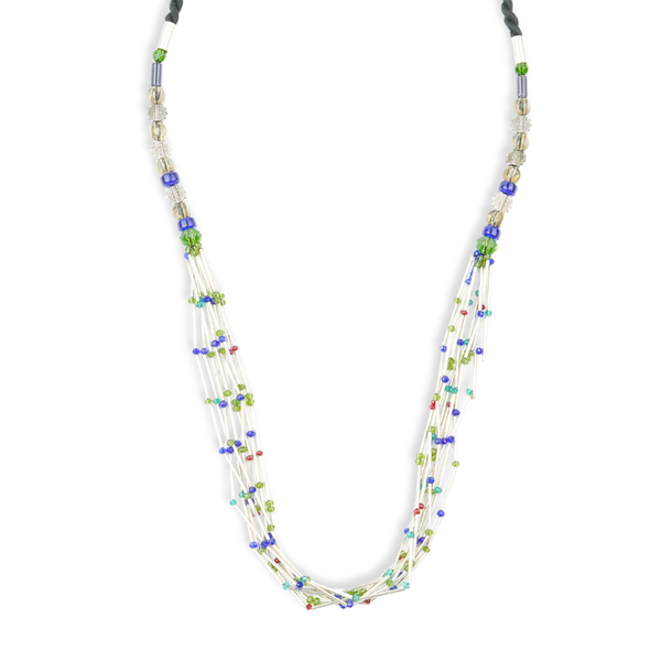 German Silver Pipes and Glass Bead Layered Necklace