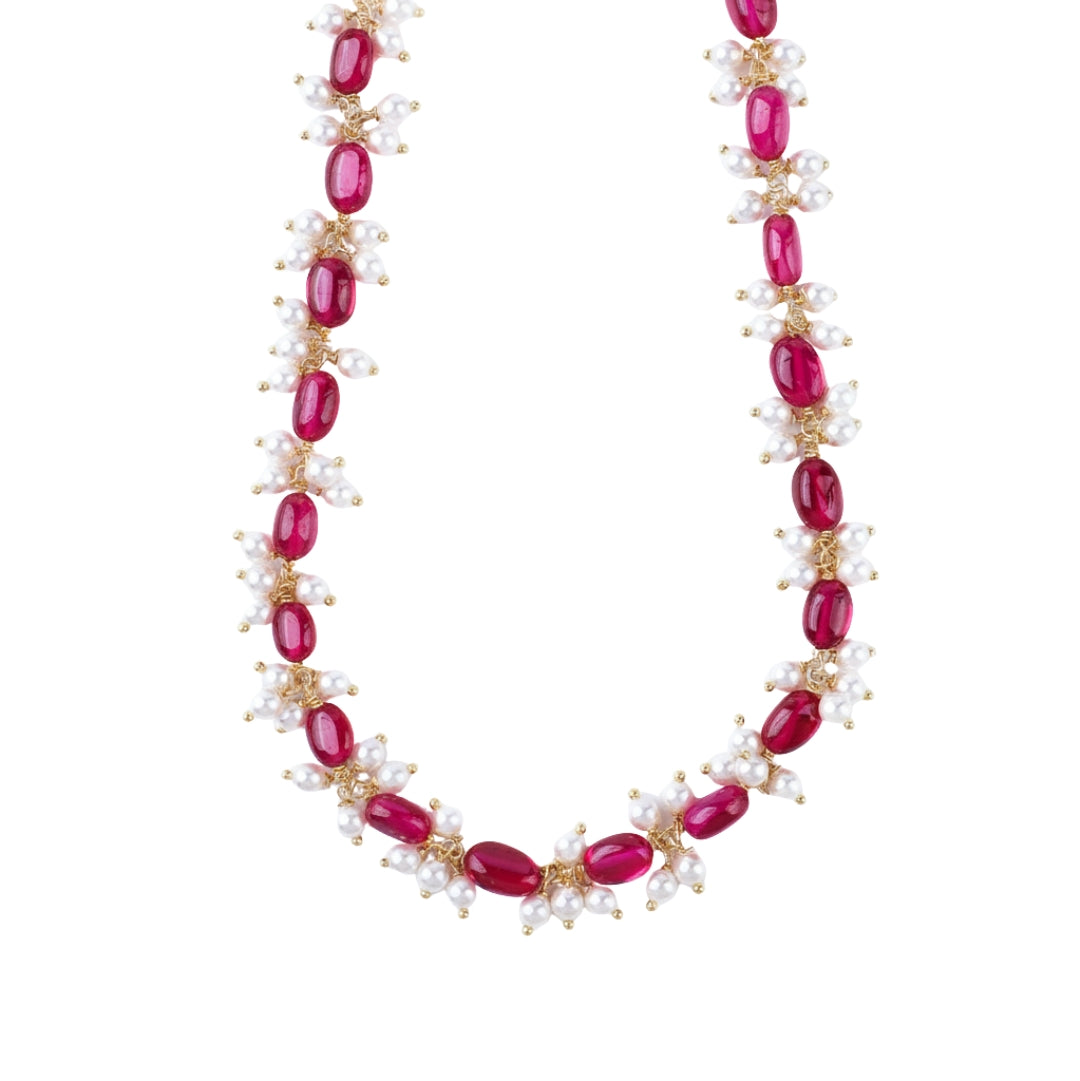 Luxe Necklace - Ruby and Pearls | 92.5 Silver | 22k Gold Plated