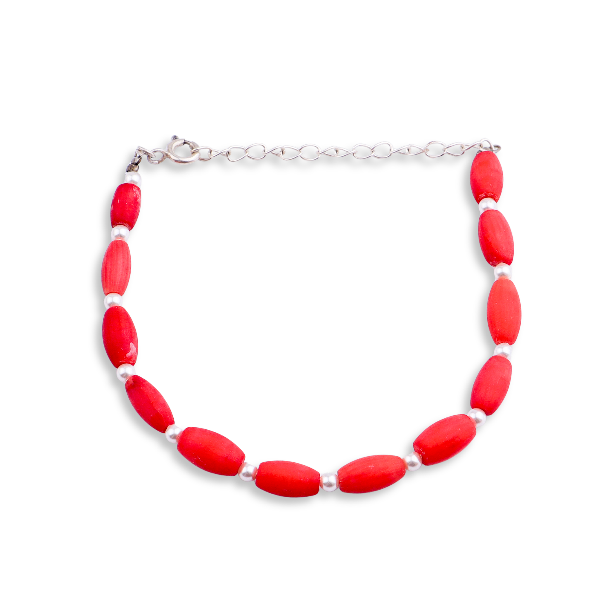 Silver Coral Bracelet with Pearls