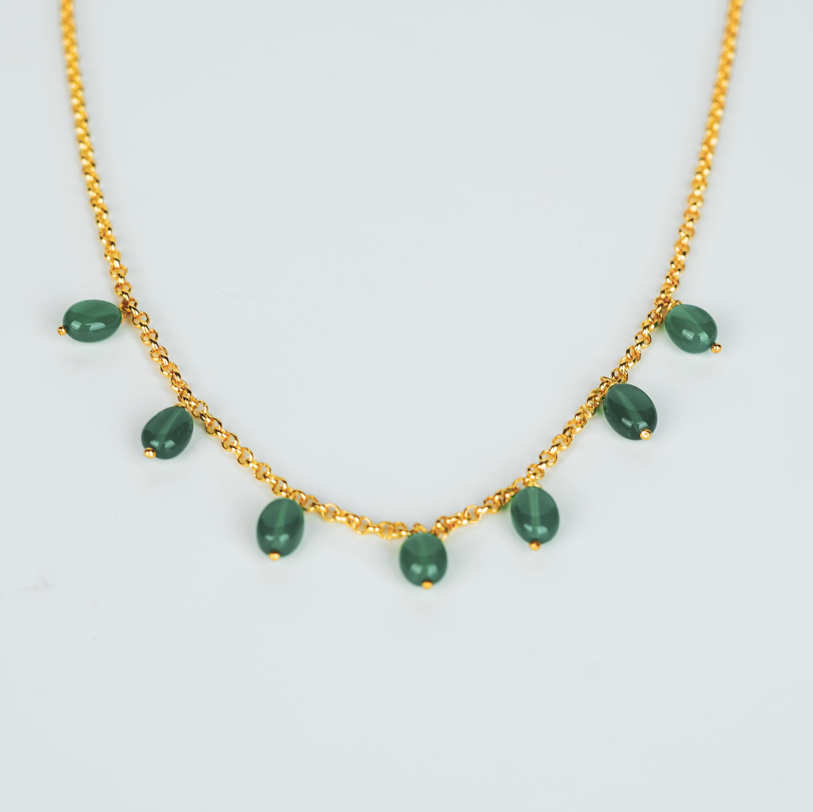 Silver Green Onyx Chain | 92.5 Silver | 22K Gold Plated