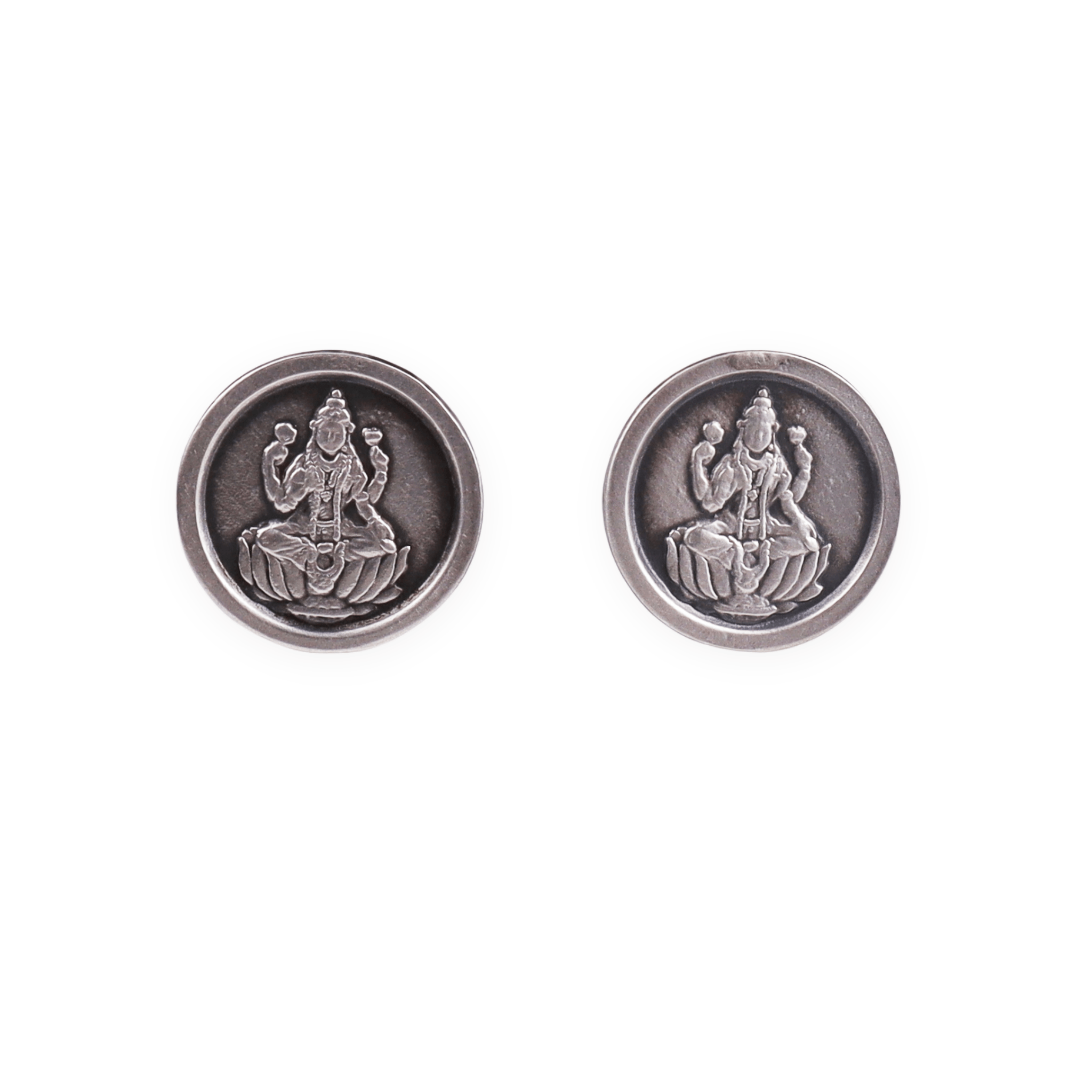 Oxidized silver earrings with goddess Lakshmi design