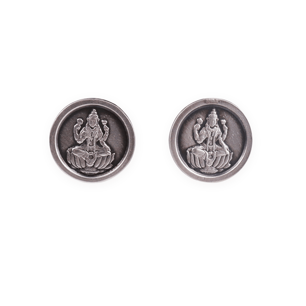 Oxidized silver earrings with goddess Lakshmi design