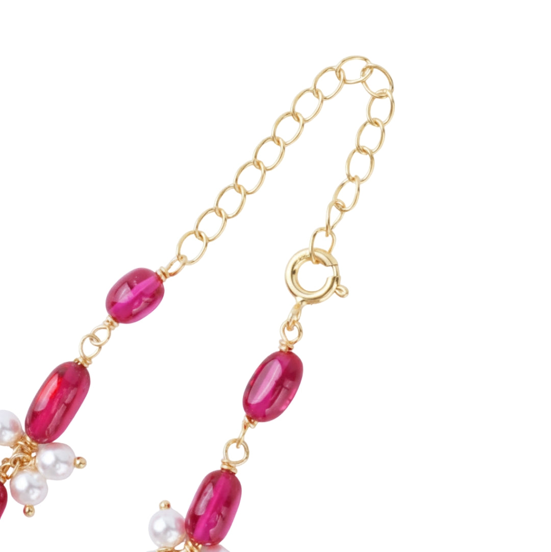 Luxe Necklace - Ruby and Pearls | 92.5 Silver | 22k Gold Plated