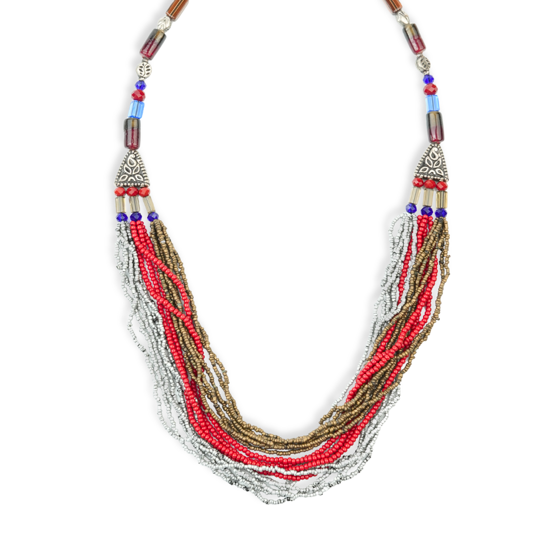 Glass and Silver Coated Copper Bead Necklace