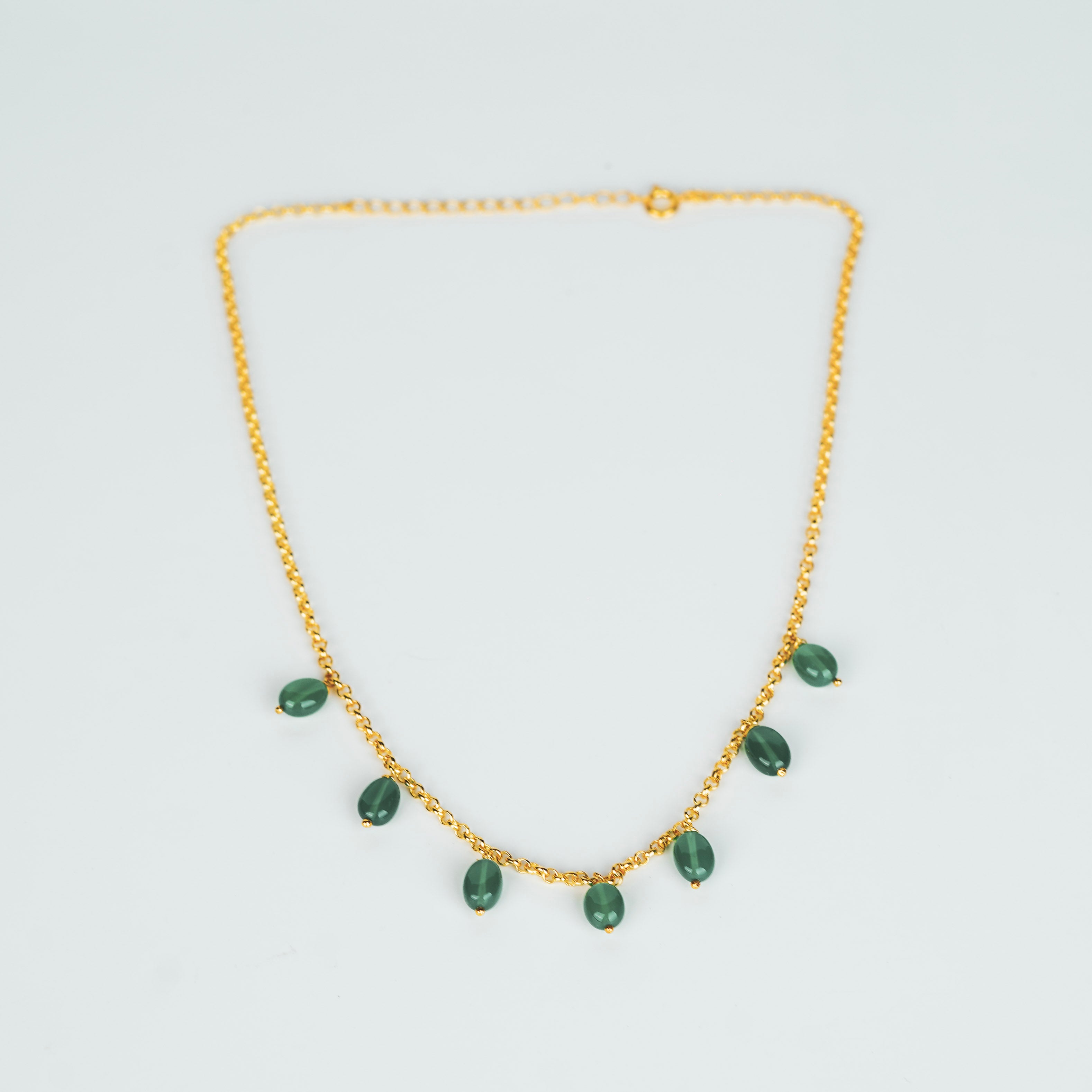 Silver Green Onyx Chain | 92.5 Silver | 22K Gold Plated