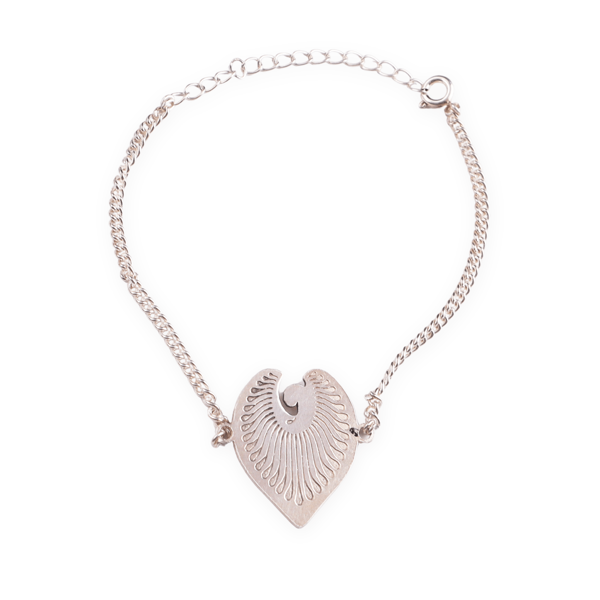 Silver chain bracelet with a leaf-shaped pendant