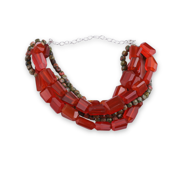 Carnelian & Unakite Silver Bracelet (Project Handmade)