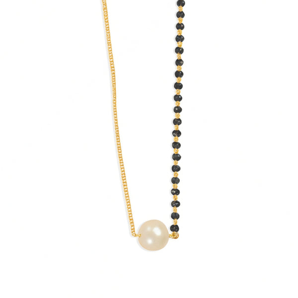Pearl and black bead necklace with gold chain
