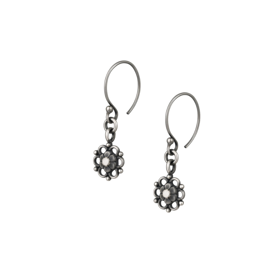 Silver Oxidized Flower Dangler earring