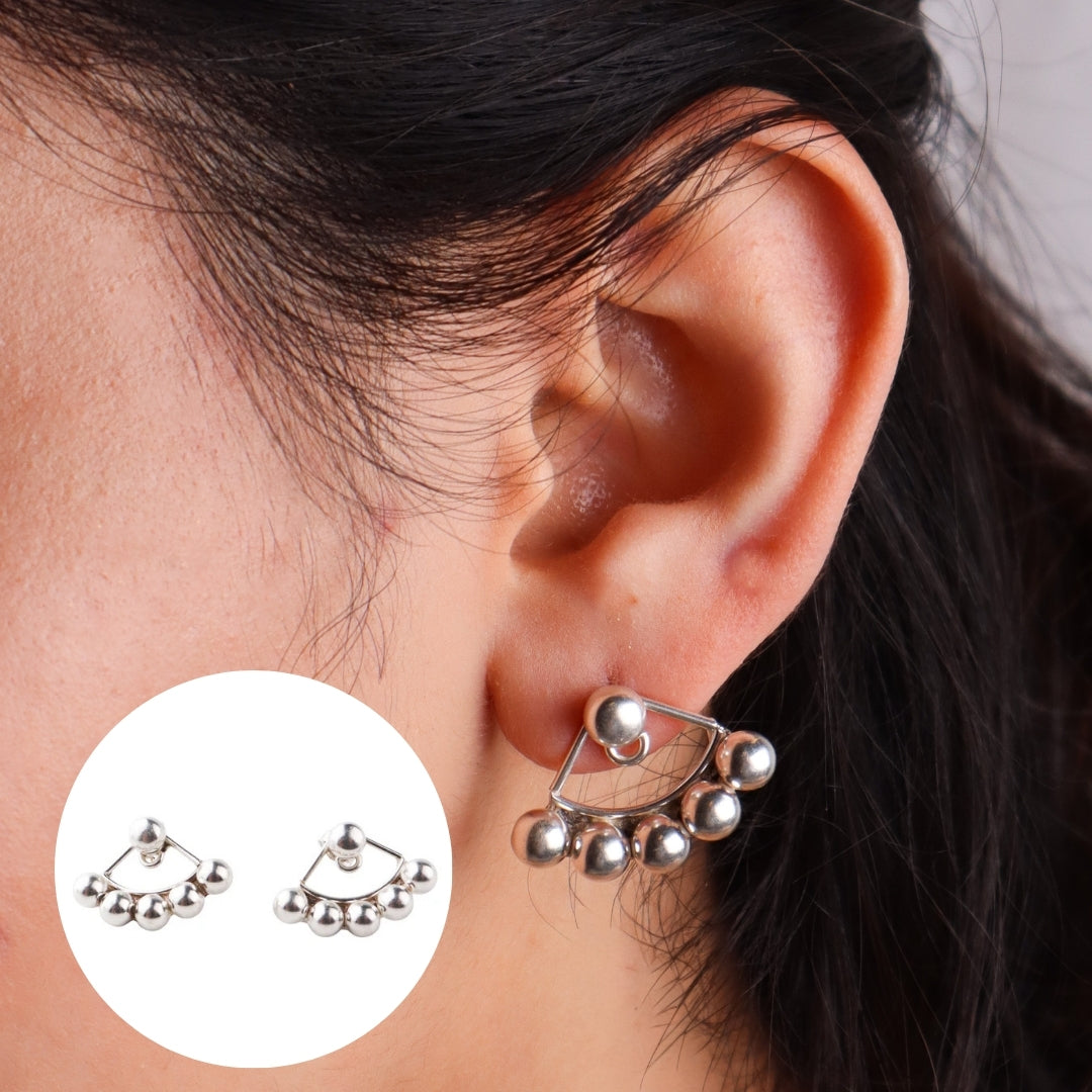 Silver Bead Jacket Earring