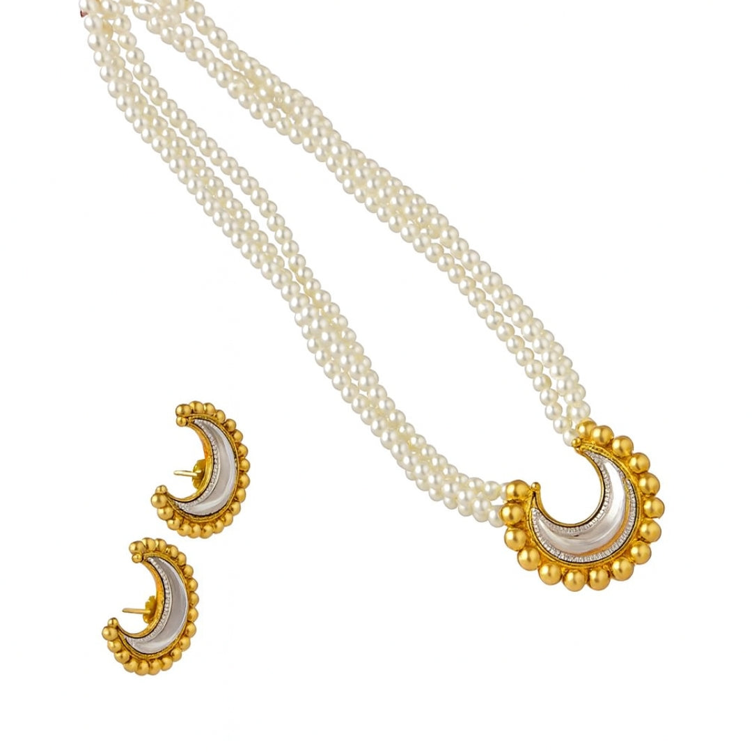 Dual Tone Chandrakor Set with Pearls
