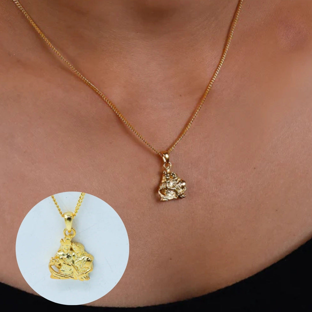 Silver Radha Krishna Pendant Necklace  | 22K Gold Plated | 92.5 Silver