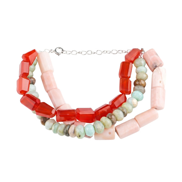 Carnelian, Pink & Blue Opal Silver Bracelet (Project Handmade)