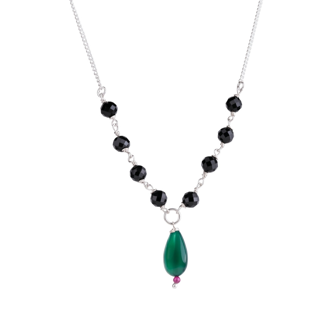 Rubies, Green Onyx & Black Spinel Silver Chain Mangalsutra (Project Handmade)