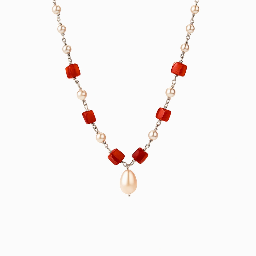 Pearl ganthan necklace with Semipricious stones