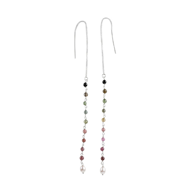 Tourmaline & Rice Pearl Ganthan Sui Dhaga Earrings (Project Handmade)