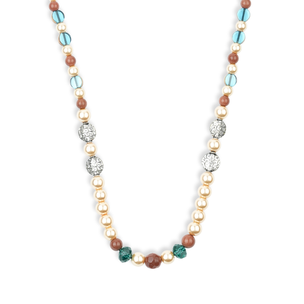 Silver Plated Copper Bead, Glass Bead and Pearl Necklace