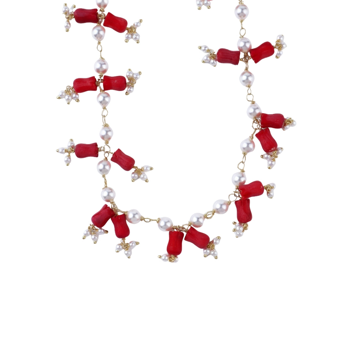 Luxe Necklace - Coral and Pearls | 92.5 Silver | 22k Gold Plated