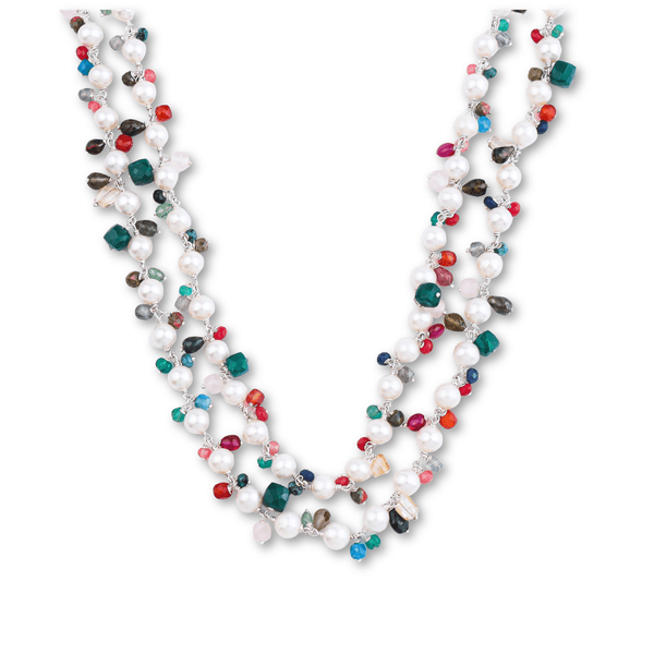 Colorful freshwater pearl necklace with multicolored beads
