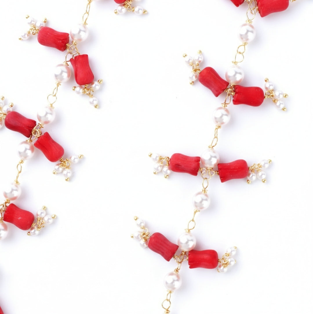 Luxe Necklace - Coral and Pearls | 92.5 Silver | 22k Gold Plated