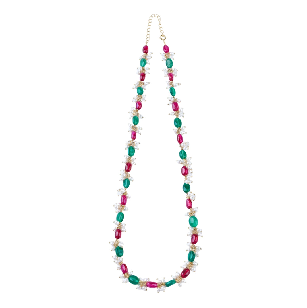 Luxe Necklace - Green Onyx, Rubies and Pearls | 92.5 Silver