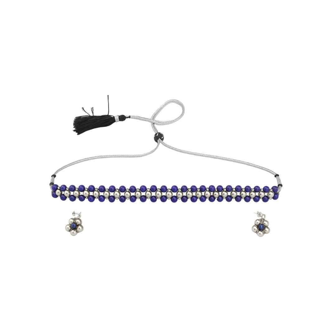 Silver Bead Thushi Set with Lapis Lazuli