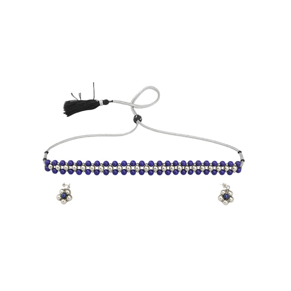 Silver Bead Thushi Set with Lapis Lazuli

