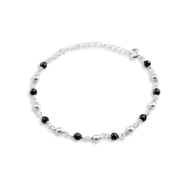 Silver Bracelet Black Spinel & Silver Beads