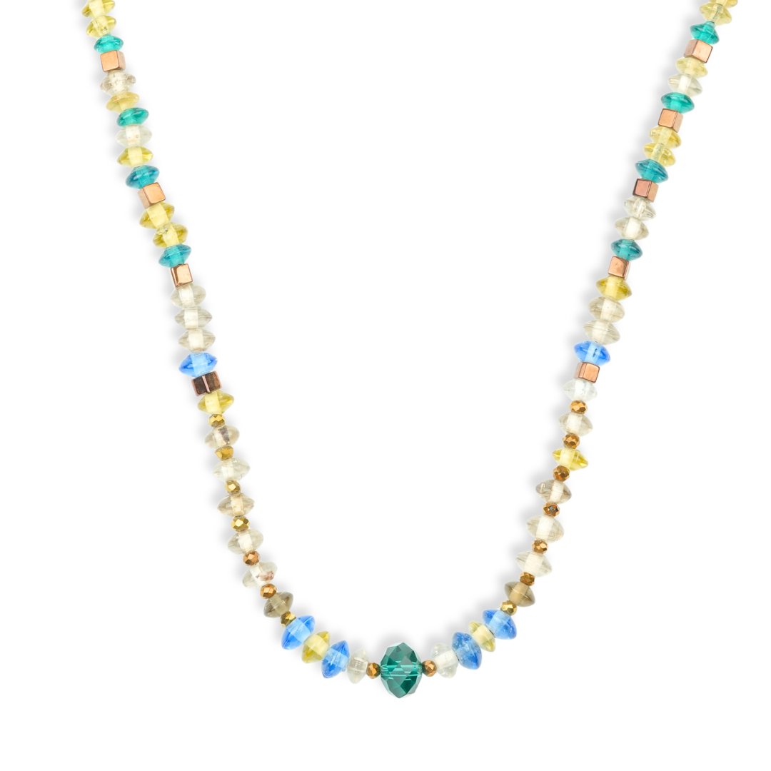 Glass Bead and Copper Square Bead Necklace