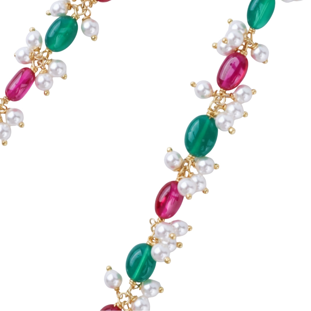 Luxe Necklace - Green Onyx, Rubies and Pearls | 92.5 Silver