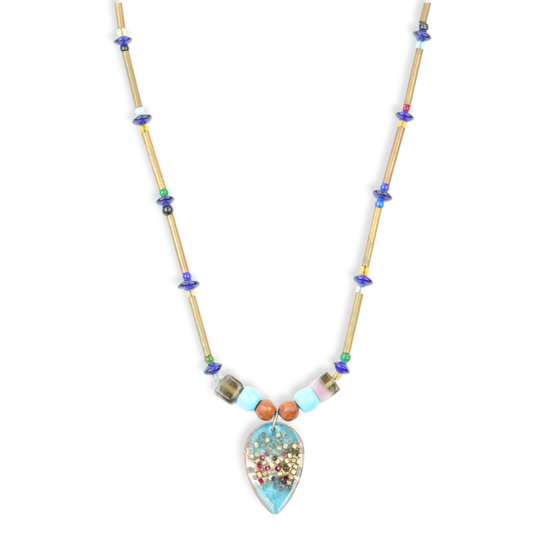 Copper Pipe and Glass Bead Necklace