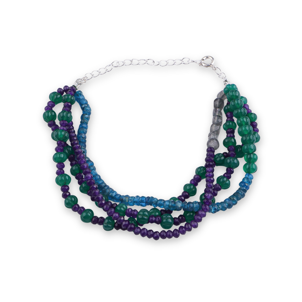 Rhodolite, Green Onyx, Labradorite & Purple Jade Silver Bracelet (Project Handmade)
