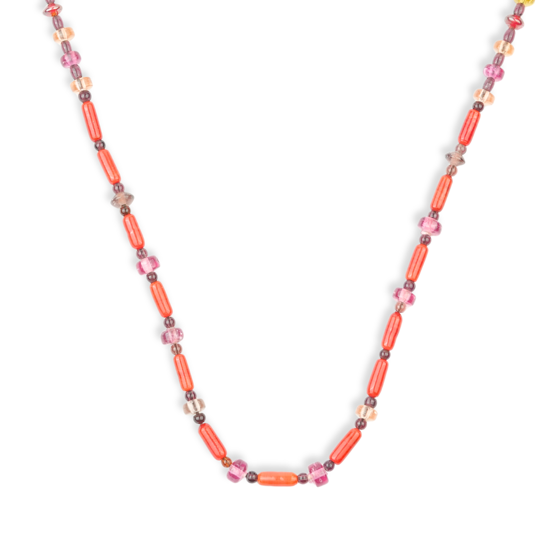 Glass Bead and Coral Bead Necklace