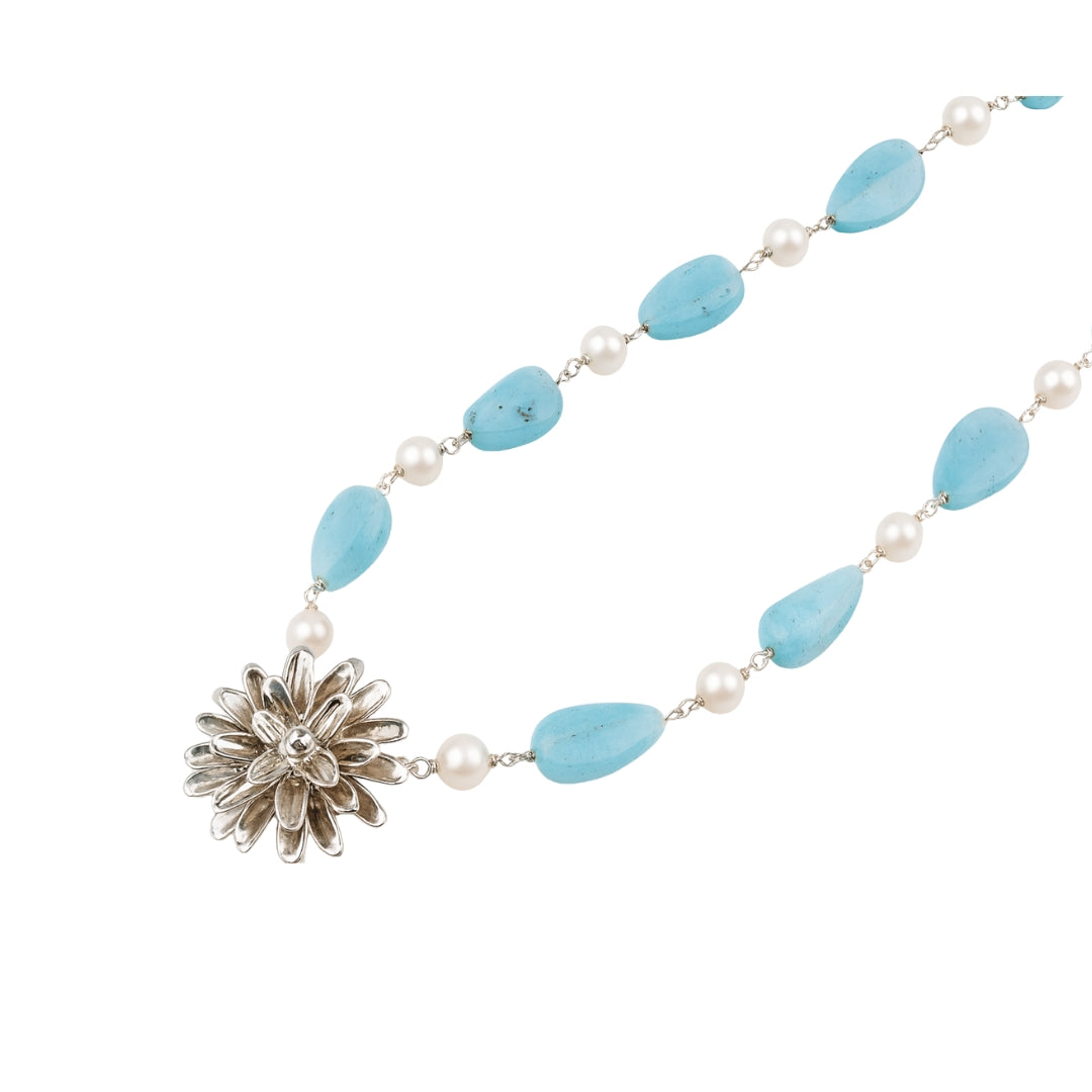 Silver Soorajmukhi Pendant Fancy Larimar Stones