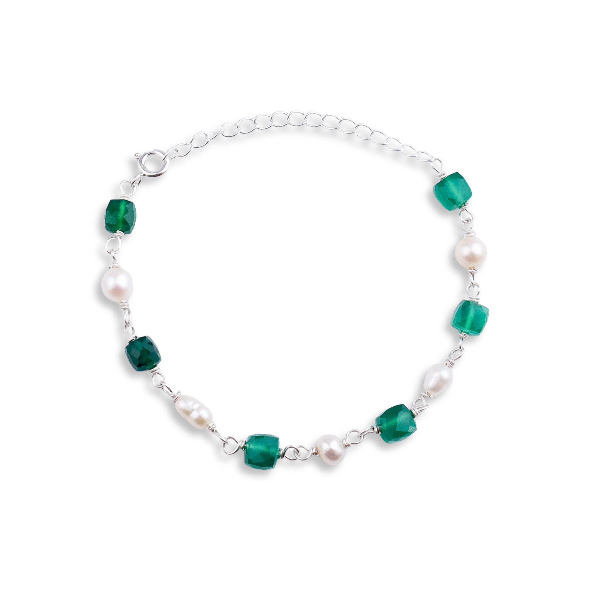 Green Onyx Stone with Pearls Bracelet