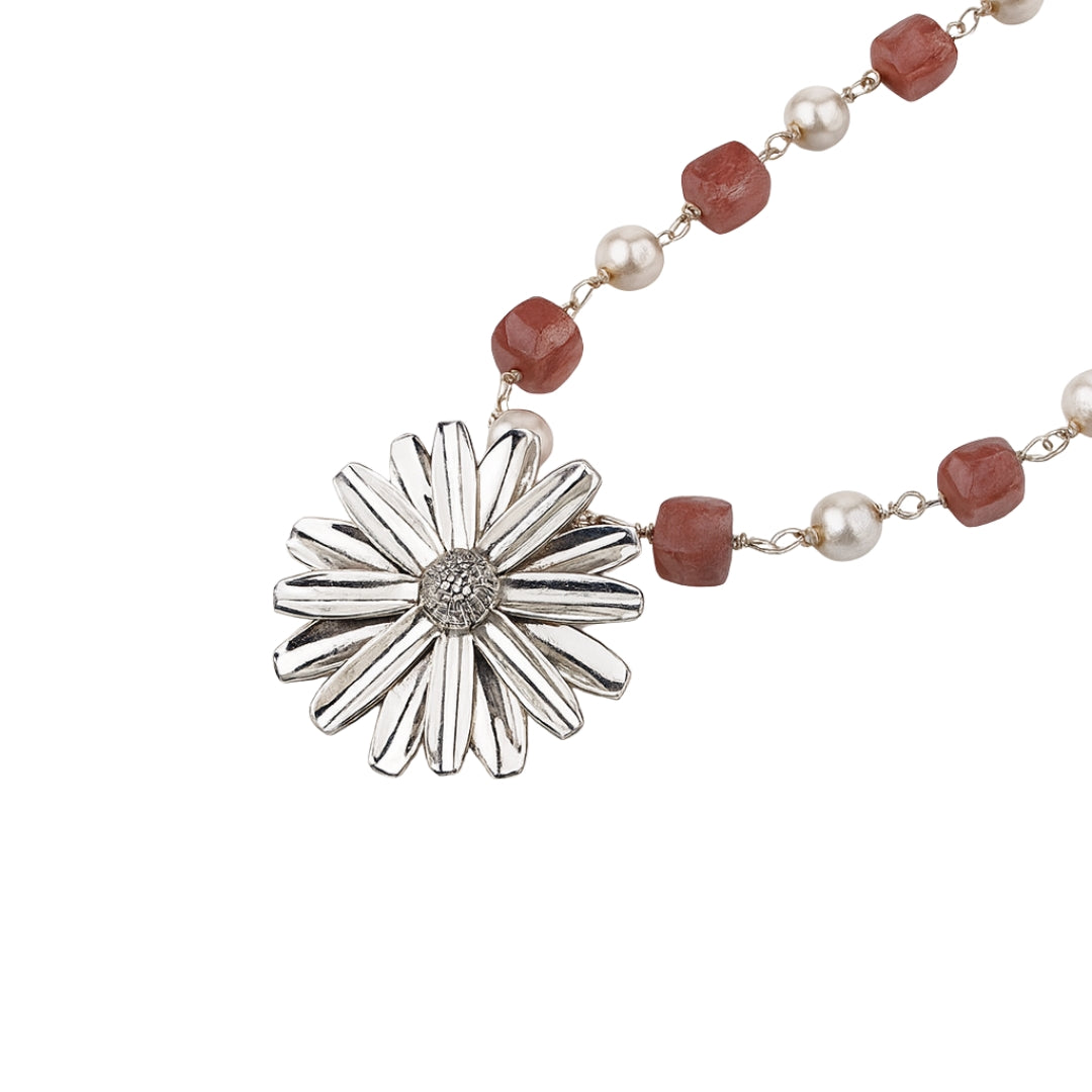 Silver Soorajmukhi Pendant Pink Strawberry Cubes