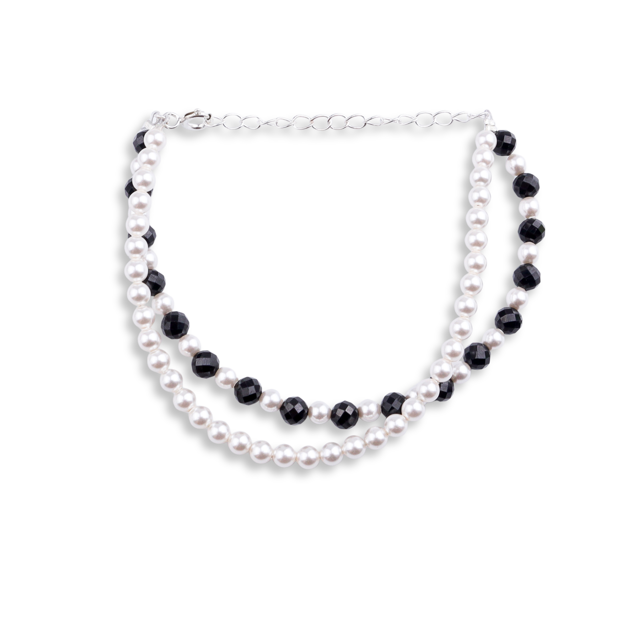 Silver Bracelet with Pearl & Black Spinel