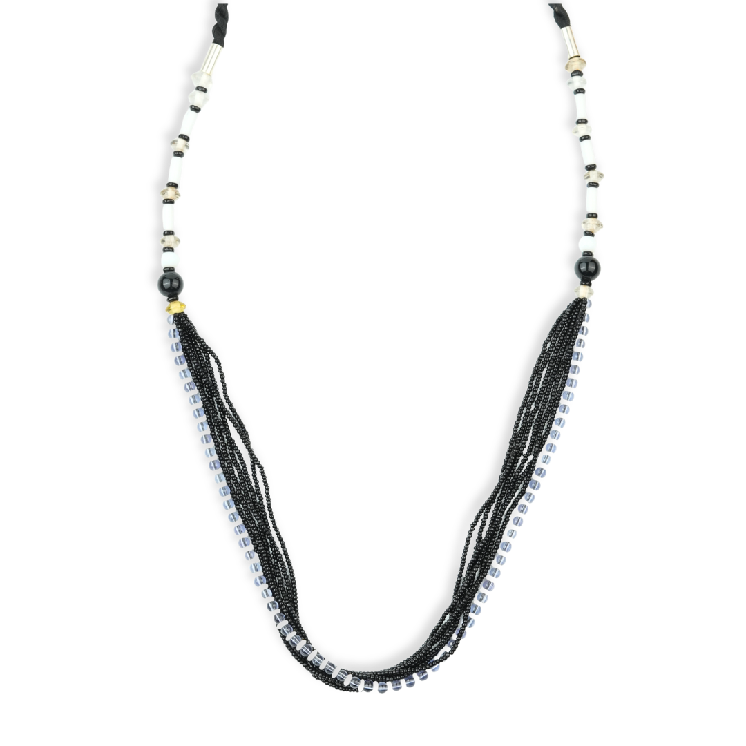 Glass Bead and Black Bead Necklace
